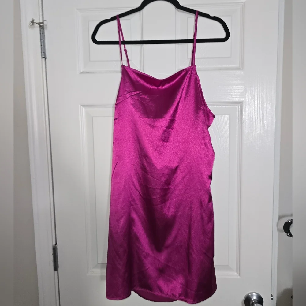 Birch And Stone Magenta Pink Satin Slip Dress Size X-Large - Picture 1 of 6